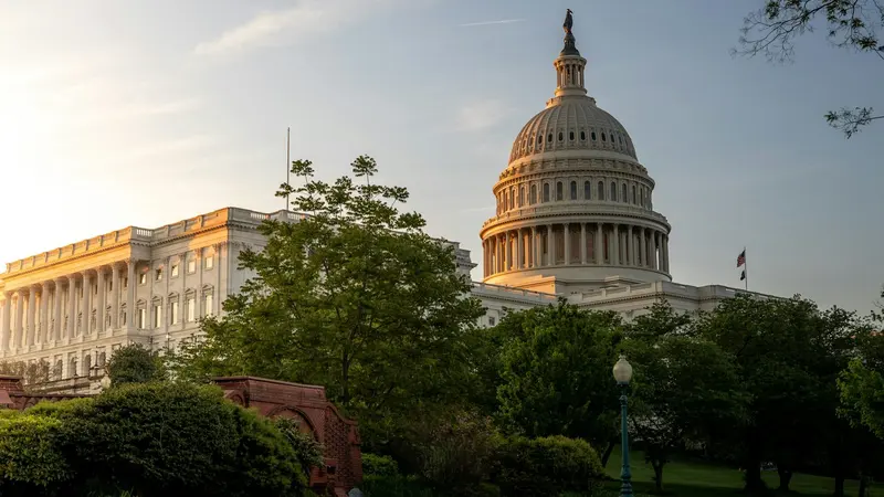 The United States Capitol in Washington, DC, at sunrise
